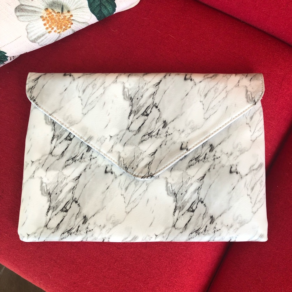 White and Black Marble Clutch